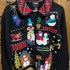 Designer Original Studio Christmas black sweater, size medium, smoke free